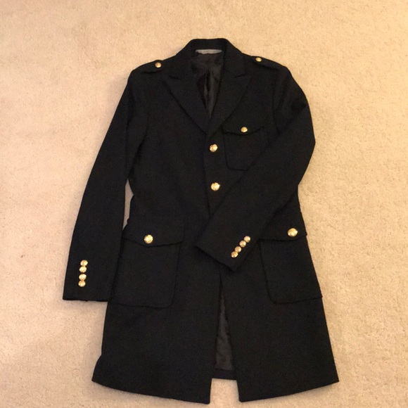 zara navy coat gold buttons